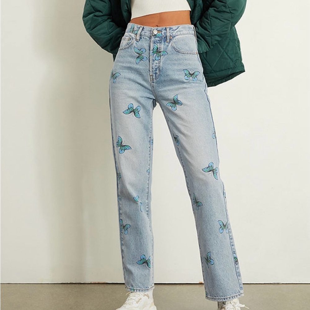 Pacsun Eco Butterfly Print Dad Jeans